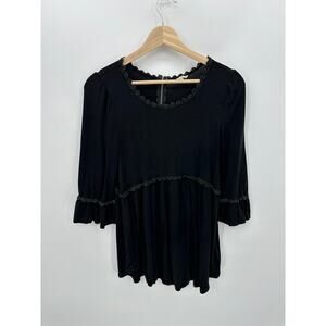 POL Babydoll Top Women Small Black Grunge Goth Boho Witch 1/2 Sleeve Stretch